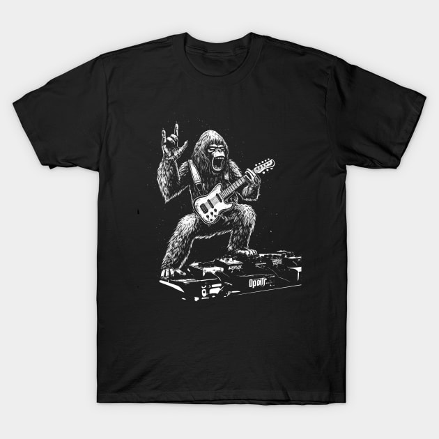 Bigfoot Rock Star Guitar Head T-Shirt by UNDERGROUNDROOTS